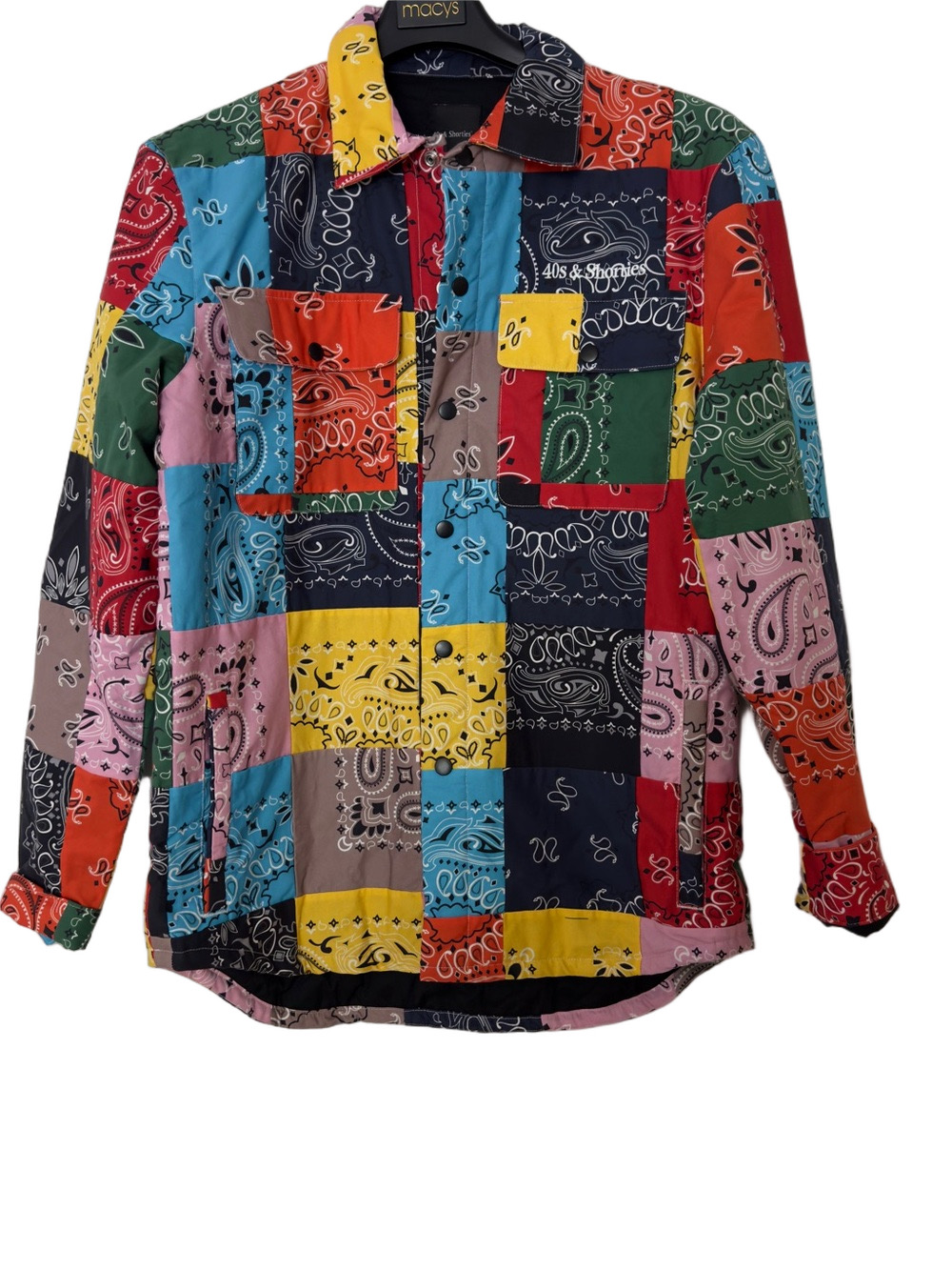 40s & Shorties Patchwork Bandana Button-Up Shirt/jacket in Multicolor sz small